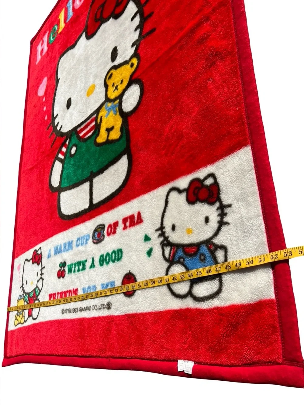 RARE VTG HELLO KITTY 1993 Plush Minky Blanket Made in Japan 68.5x53” Cozy Fleece
